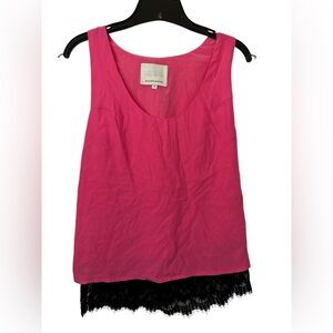 Madison Marcus Silk Pink Top with Black Lace Detail